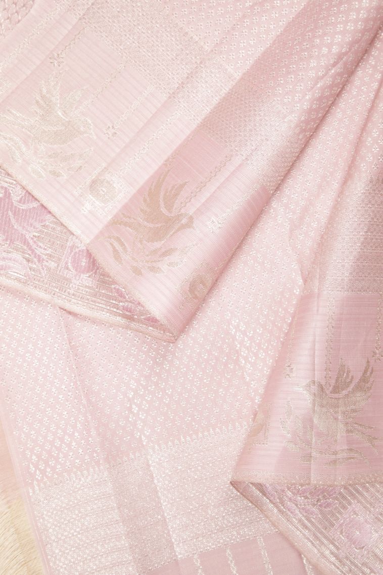 Magenta Purple Kanchipuram Silk Sarees with Silver Zari Floral Patterns view 3