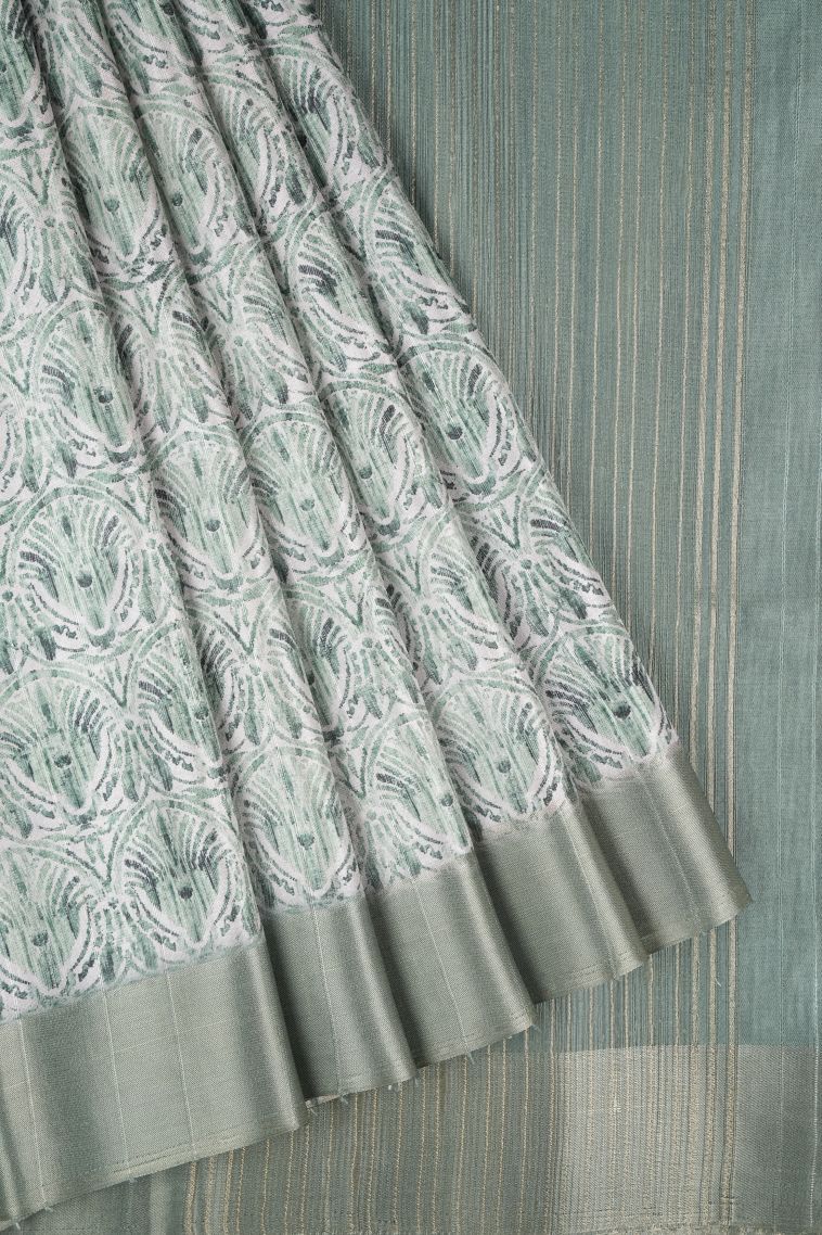 Alabaster White Tussar Saree with Without Zari Zari Floral Patterns view 1