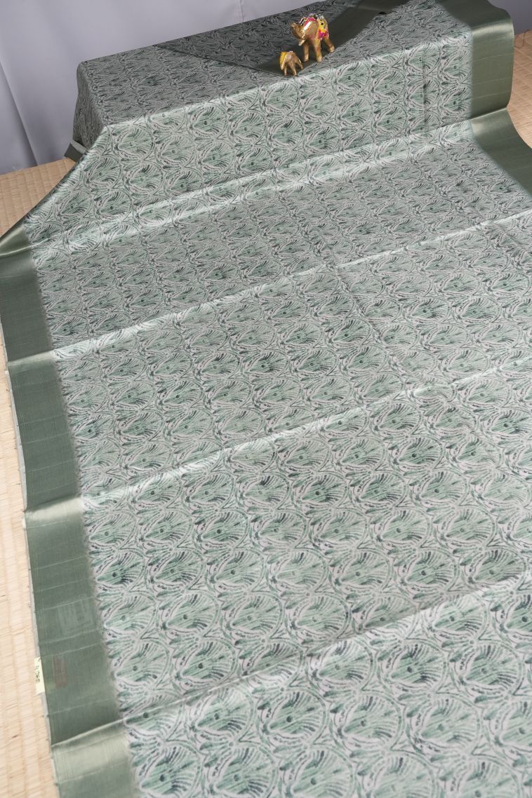 Alabaster White Tussar Saree with Without Zari Zari Floral Patterns view 2