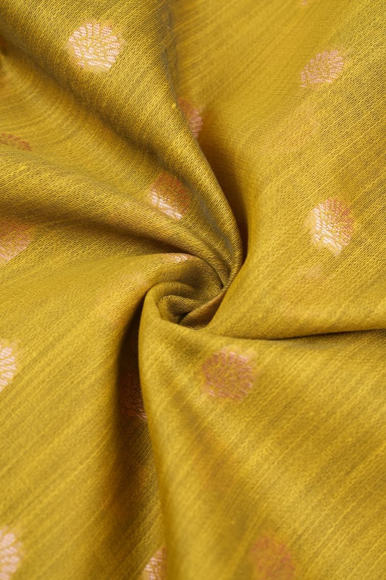 Lime Green Tussar Saree with Copper Zari Buttis (small Dots Or Motifs) view 4