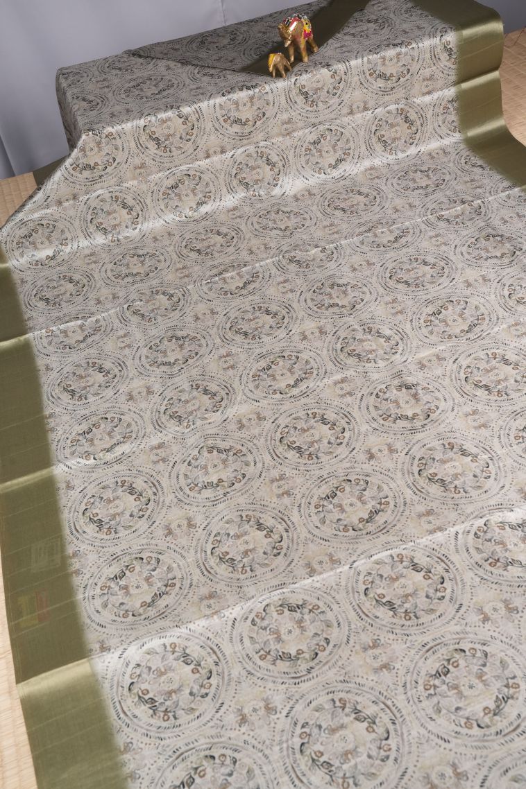 Alabaster White Tussar Saree with Without Zari Zari Floral Patterns view 2