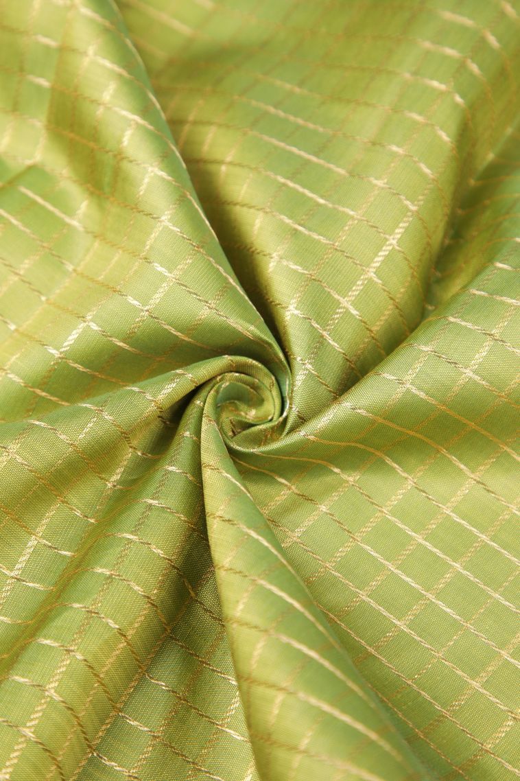 Lime Green Kanchipuram Silk Sarees with Gold Zari Checks view 4