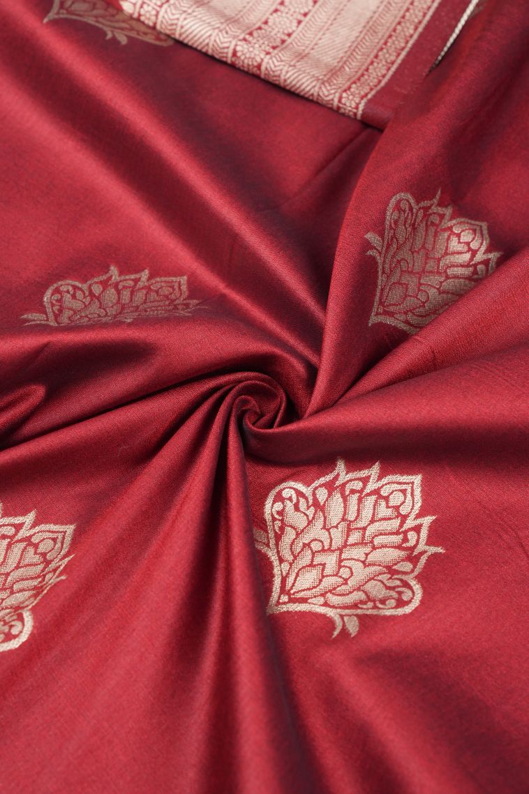 Apple Red Banaras Sarees with Copper Zari Buttis (small Dots Or Motifs) view 4