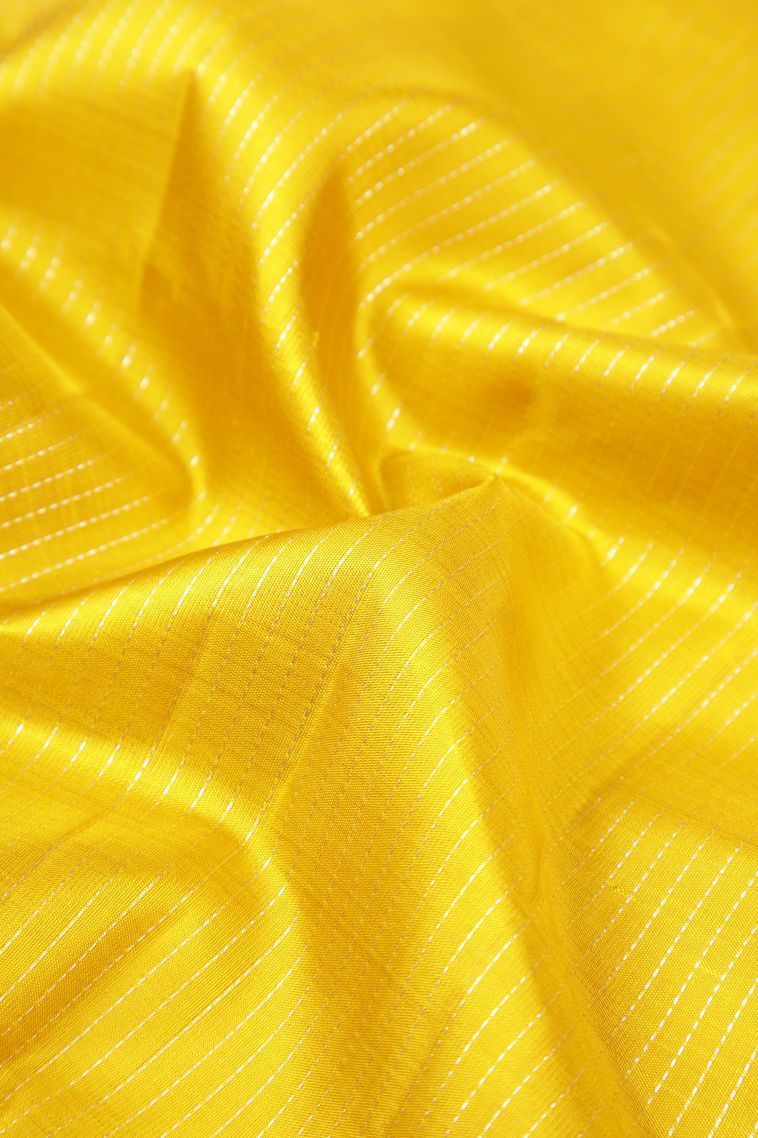 Lemon Yellow Kanchipuram Silk Sarees with Gold Zari Stripes view 4