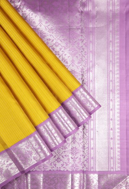 Lemon Yellow Kanchipuram Silk Sarees with Gold Zari Stripes