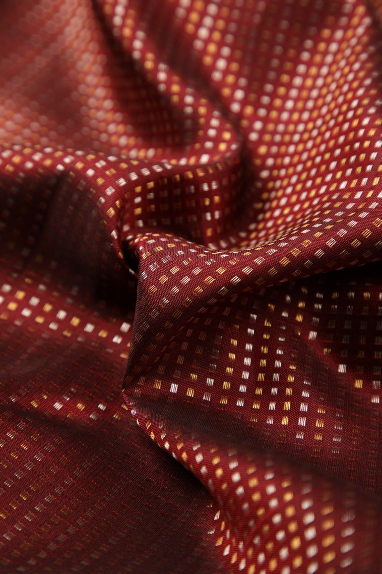 Apple Red Kanchipuram Silk Sarees with Gold And Silver Zari Stripes view 4