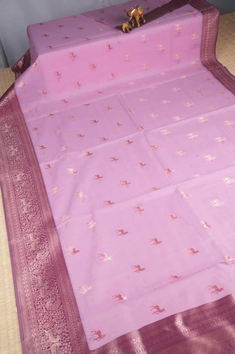 Blush Pink Tussar Saree with Copper Zari Buttis (small Dots Or Motifs) view 2