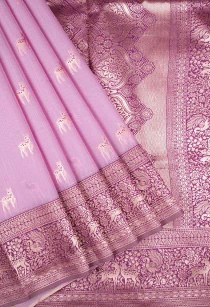 Blush Pink Tussar Saree with Copper Zari Buttis (small Dots Or Motifs)