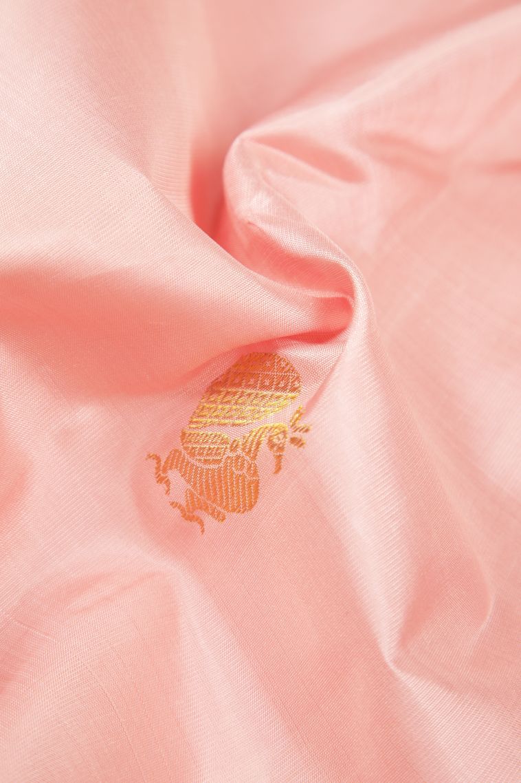 Peach Pink Kanchipuram Silk Sarees with Gold Zari Buttis (small Dots Or Motifs) view 4