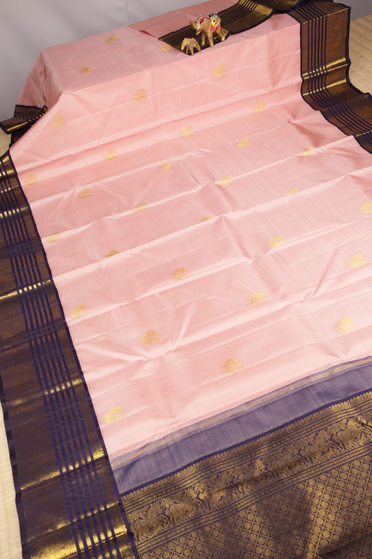 Peach Pink Kanchipuram Silk Sarees with Gold Zari Buttis (small Dots Or Motifs) view 2
