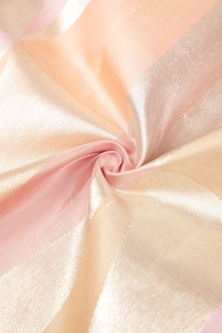 Flamingo Pink Kanchipuram Silk Sarees with Silver Zari Geometric Shapes view 4