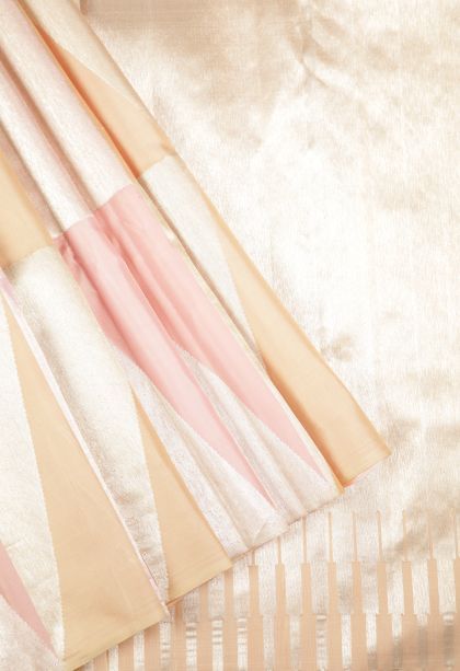 Flamingo Pink Kanchipuram Silk Sarees with Silver Zari Geometric Shapes