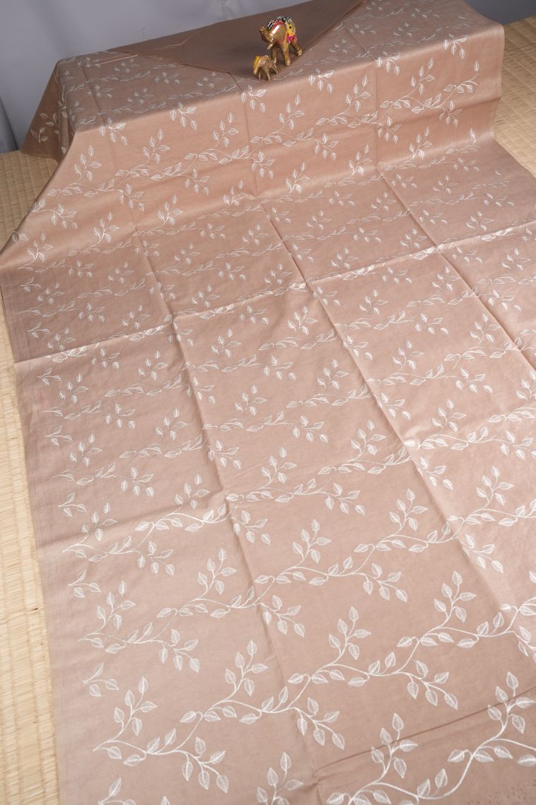 Cream White Tussar Saree with Without Zari Zari Floral Patterns view 2