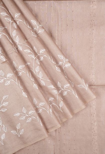 Cream White Tussar Saree with Without Zari Zari Floral Patterns