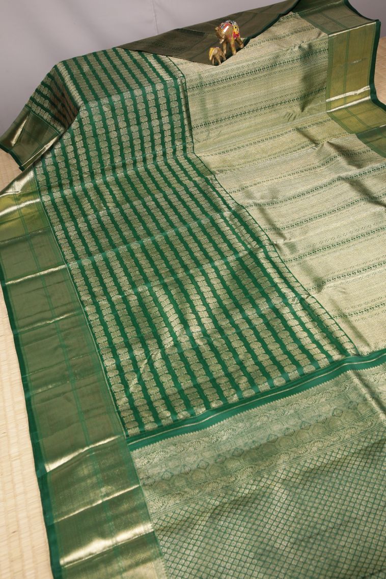 Basil Green Kanchipuram Silk Sarees with Gold Zari Buttis (small Dots Or Motifs) view 2