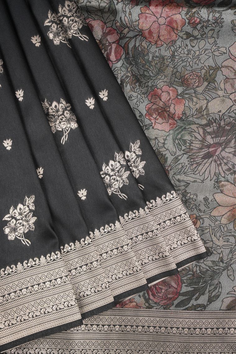 Asphalt Black Banaras Sarees with Copper Zari Buttis (small Dots Or Motifs) view 1