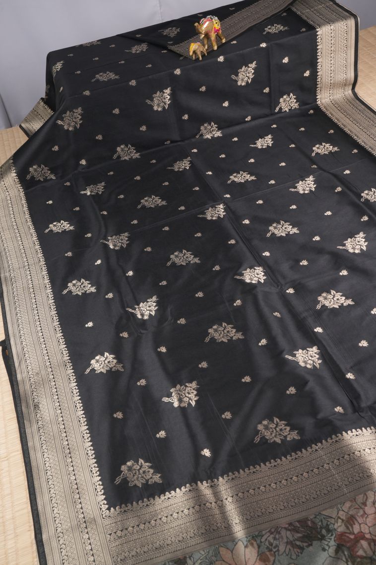 Asphalt Black Banaras Sarees with Copper Zari Buttis (small Dots Or Motifs) view 2