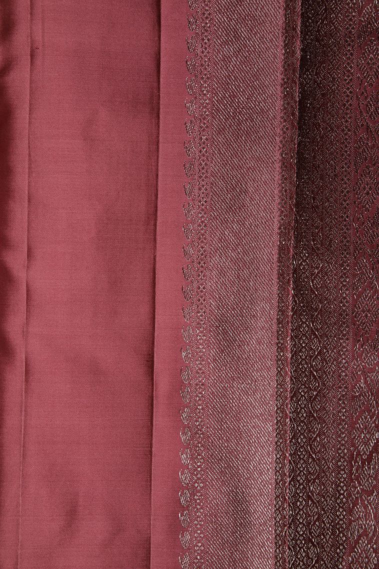 Blush Red Kanchipuram Silk Sarees with Bronze Zari Geometric Shapes view 3