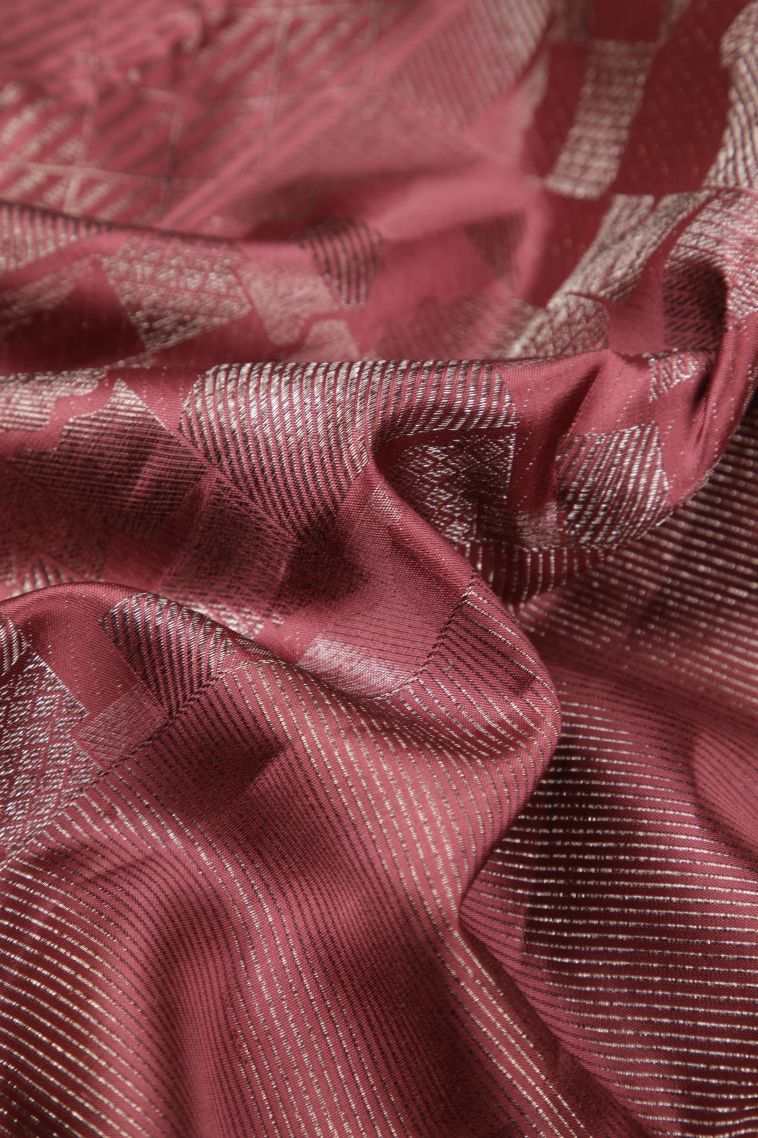 Blush Red Kanchipuram Silk Sarees with Bronze Zari Geometric Shapes view 4