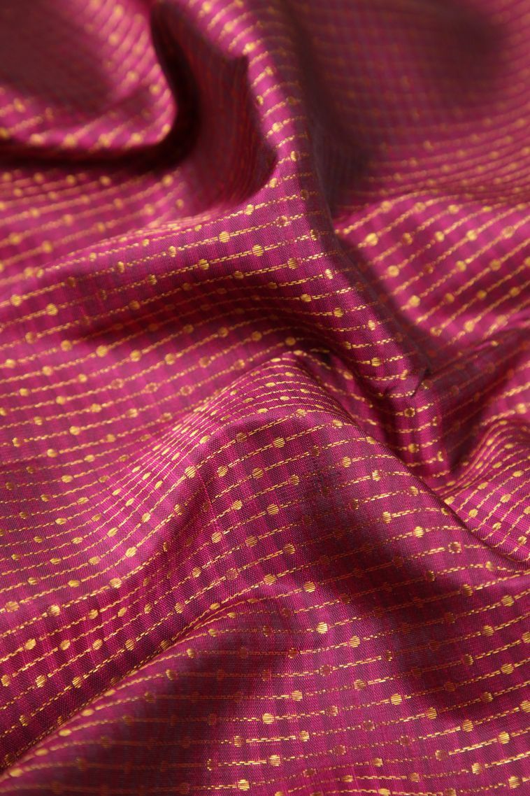 Magenta Purple Kanchipuram Silk Sarees with Gold Zari Stripes view 4