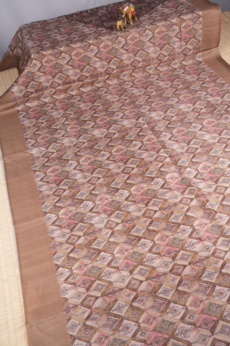 Tortilla Brown Tussar Saree with Without Zari Zari Floral Patterns view 2