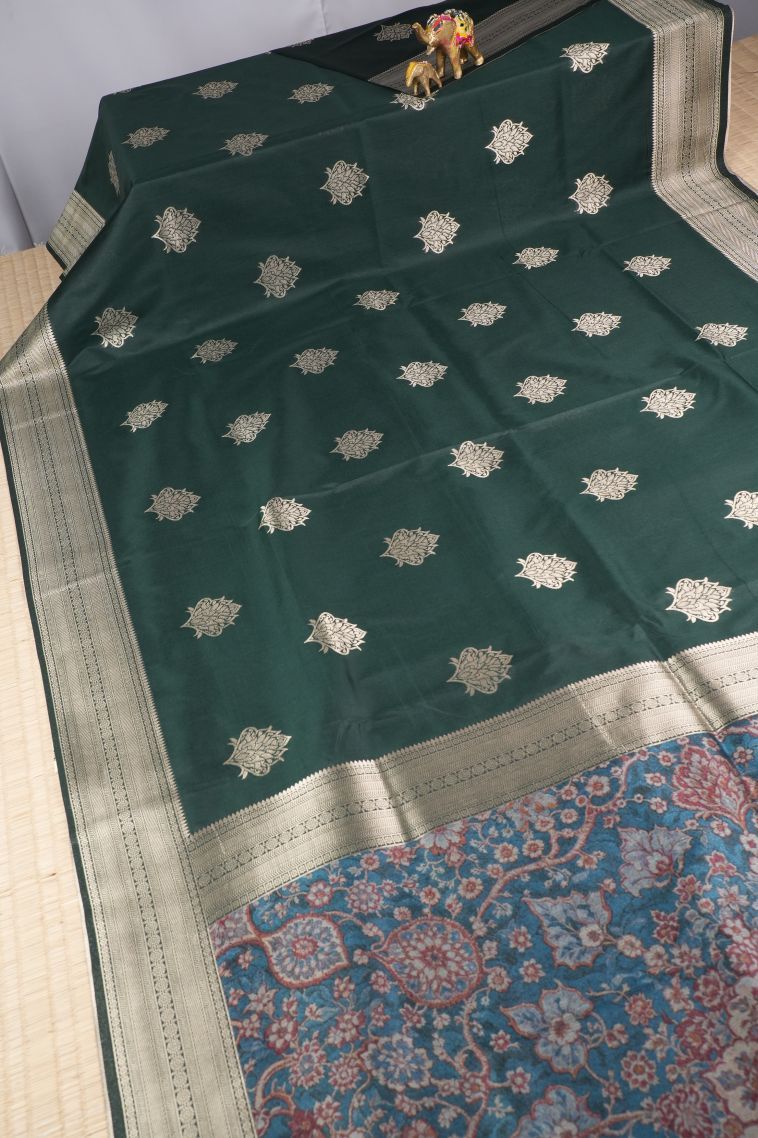 Bottle Green Banaras Sarees with Copper Zari Buttis (small Dots Or Motifs) view 2