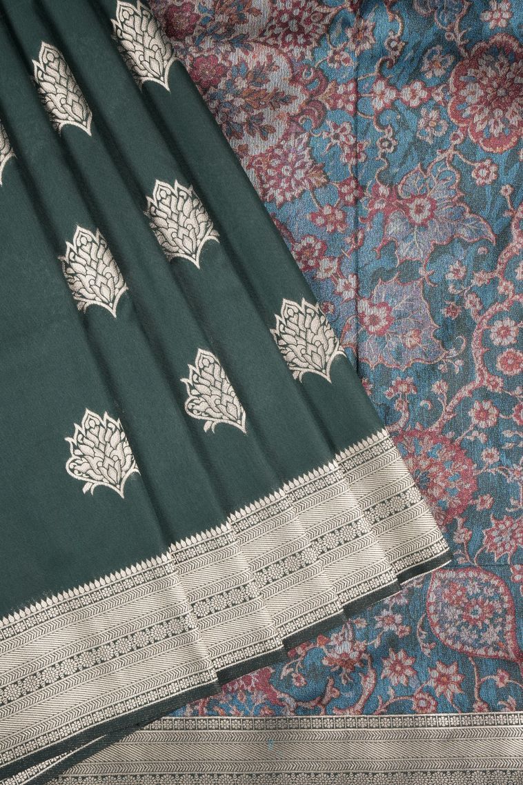 Bottle Green Banaras Sarees with Copper Zari Buttis (small Dots Or Motifs) view 1