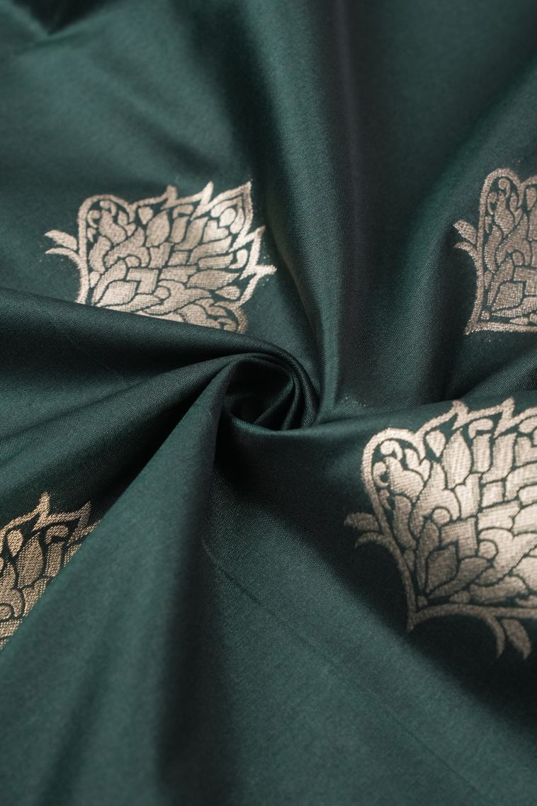 Bottle Green Banaras Sarees with Copper Zari Buttis (small Dots Or Motifs) view 4