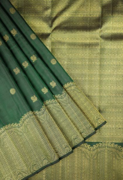 Basil Green Kanchipuram Silk Sarees with Gold Zari Buttis (small Dots Or Motifs)