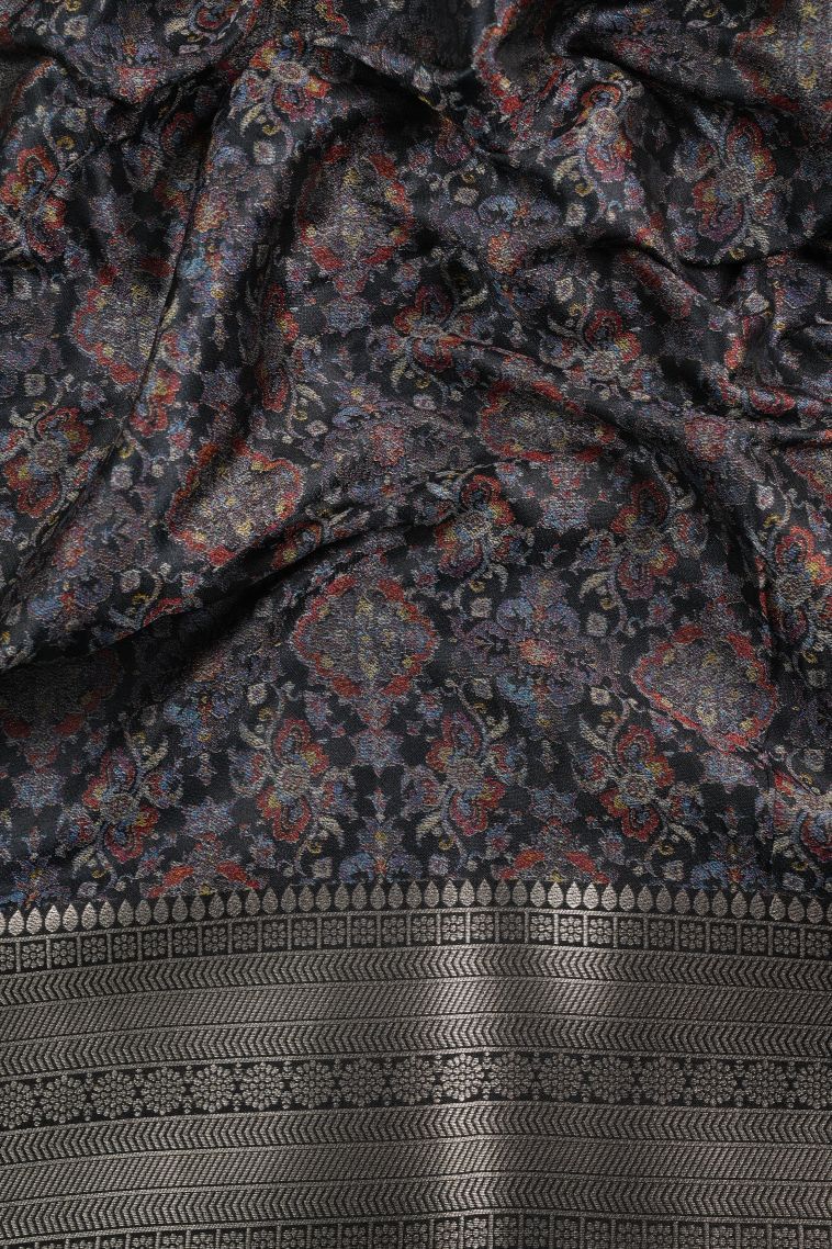 Asphalt Black Banaras Sarees with Copper Zari Buttis (small Dots Or Motifs) view 3