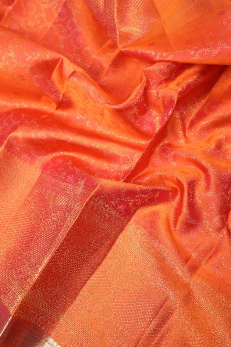 Rose  Red Kanchipuram Silk Sarees with Gold Zari Stripes view 3