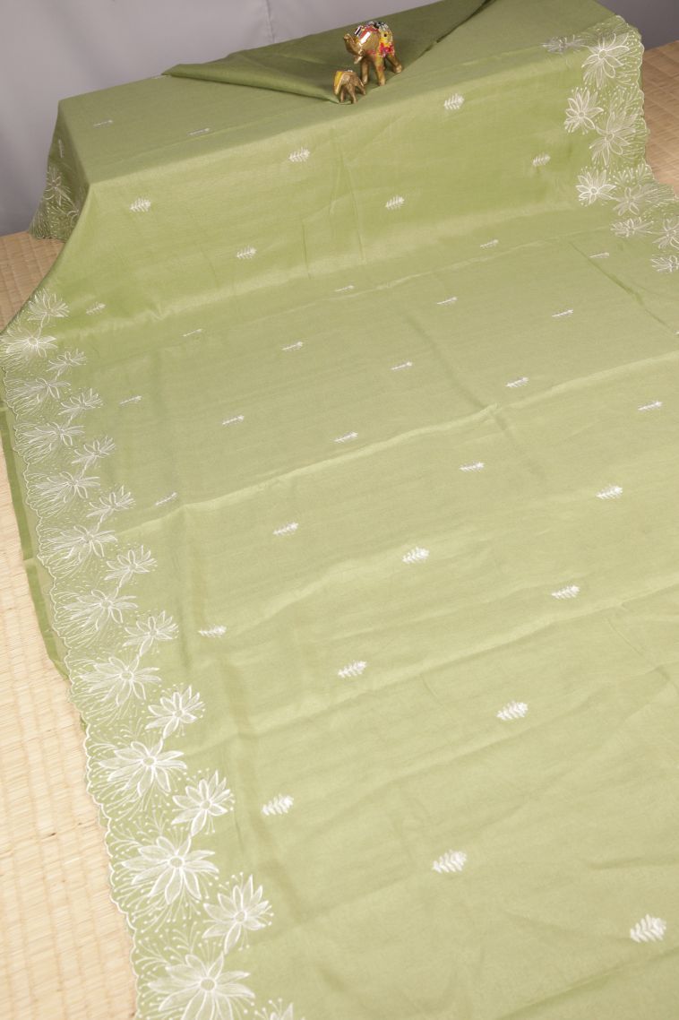 Pistachio Green Tussar Saree with Without Zari Zari Buttis (small Dots Or Motifs) view 2