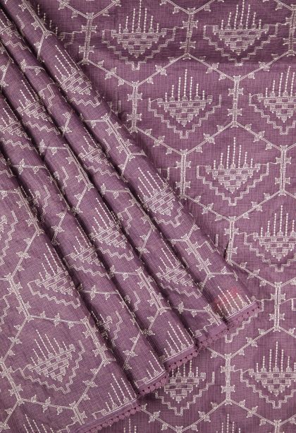 Mauve Purple Organza Saree with Without Zari Zari Floral Patterns