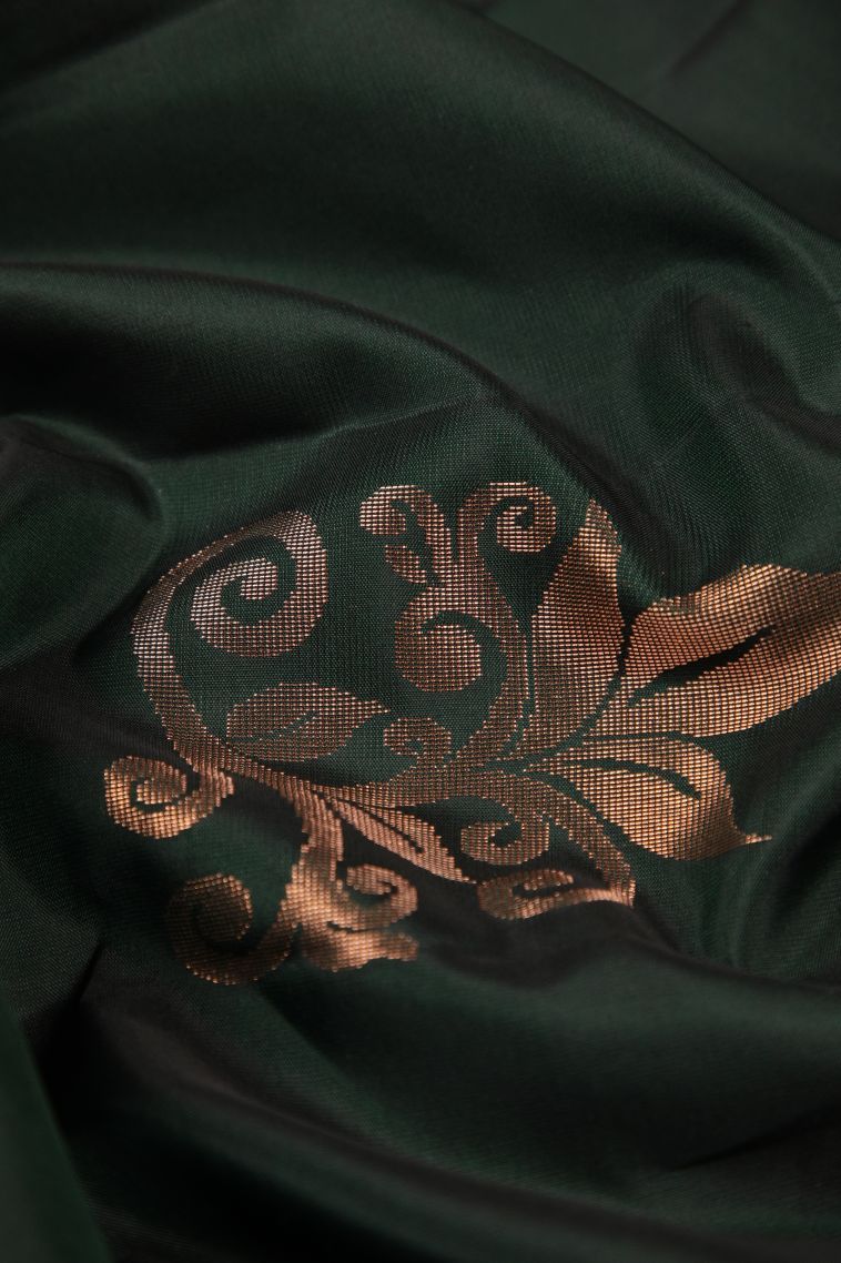 Bottle Green Soft Silk Saree with Copper Zari Buttis (small Dots Or Motifs) view 4