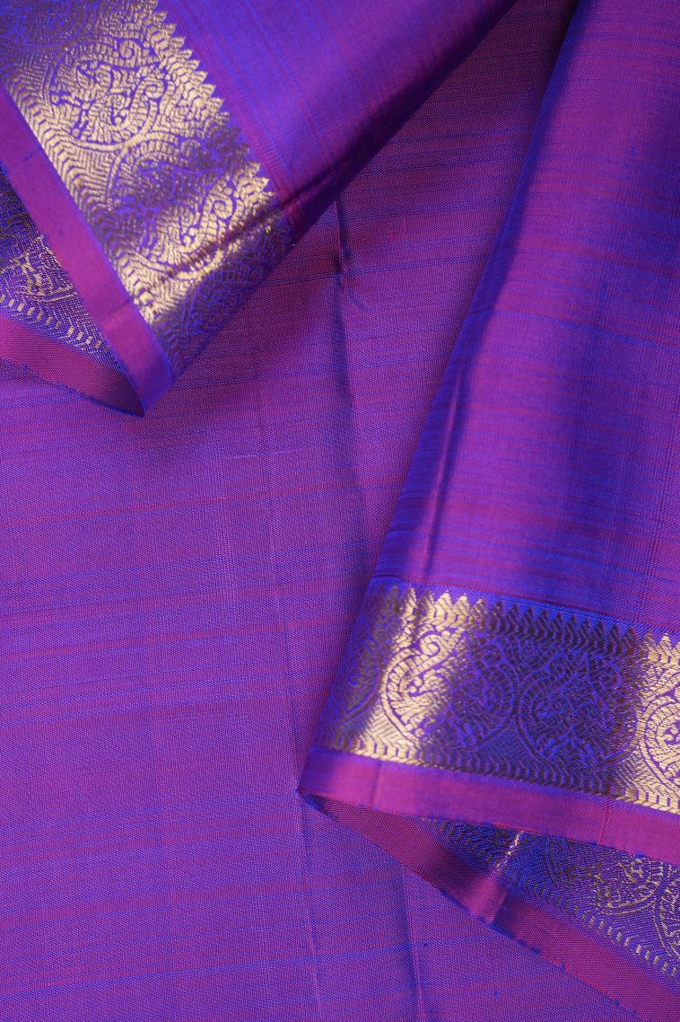 Peacock Blue Kanchipuram Silk Sarees with Gold Zari Buttis (small Dots Or Motifs) view 3