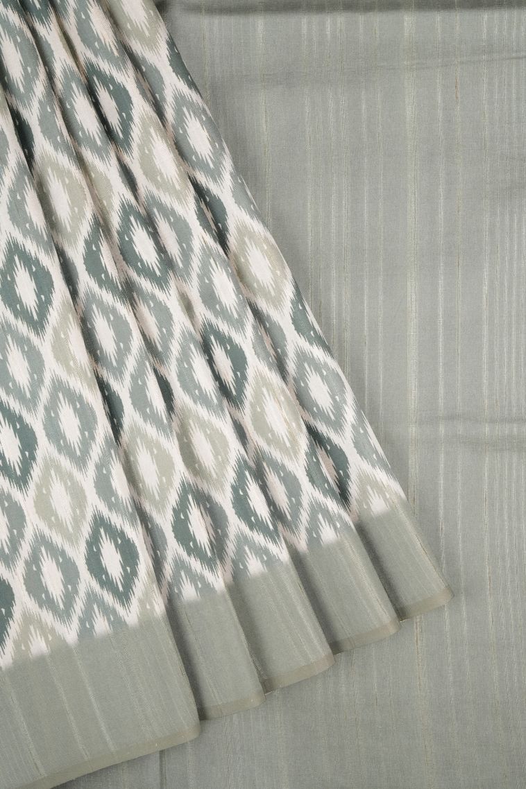 Powder White Tussar Saree with Without Zari Zari Floral Patterns view 1