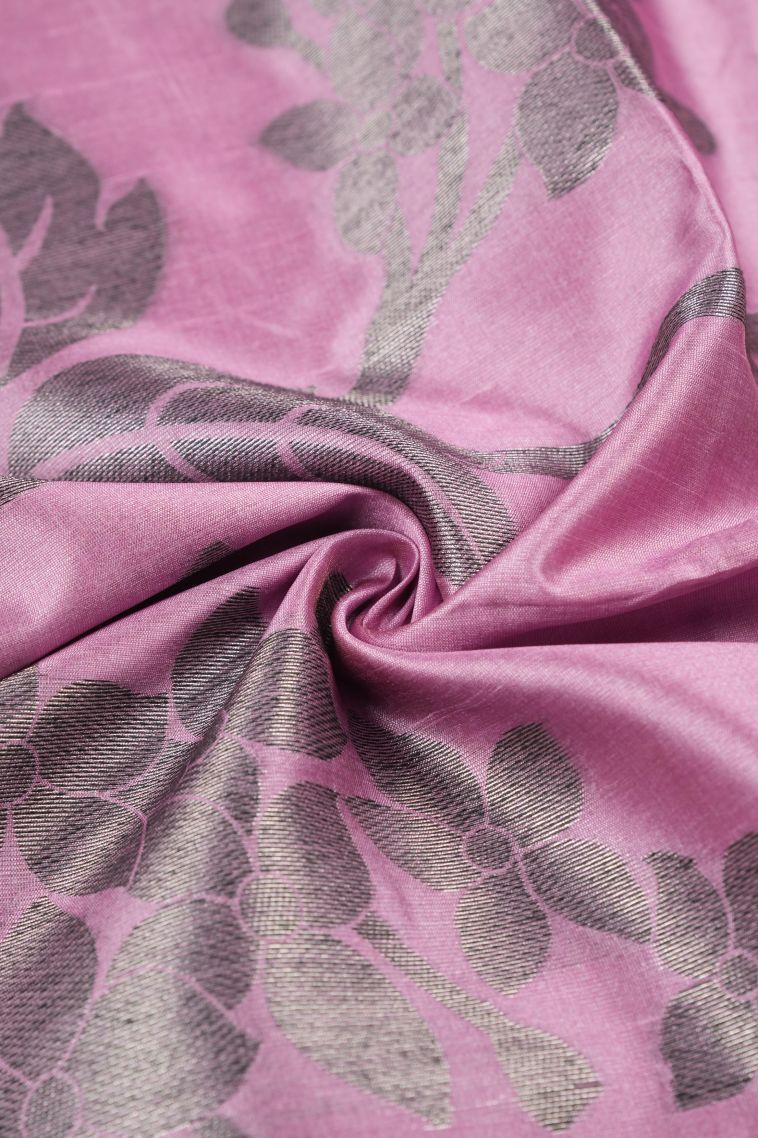Ballet Pink Tussar Saree with Without Zari Zari Floral Patterns view 4