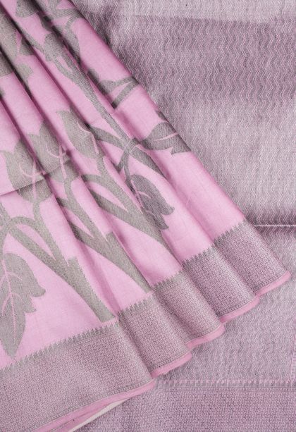 Ballet Pink Tussar Saree with Without Zari Zari Floral Patterns