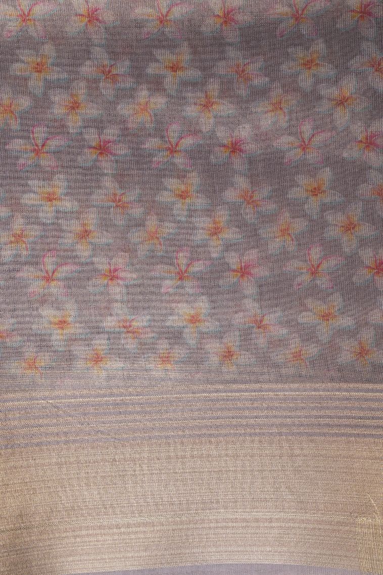 Iris Purple Tussar Saree with Without Zari Zari Floral Patterns view 3