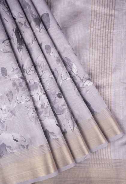 Iris Purple Tussar Saree with Without Zari Zari Floral Patterns