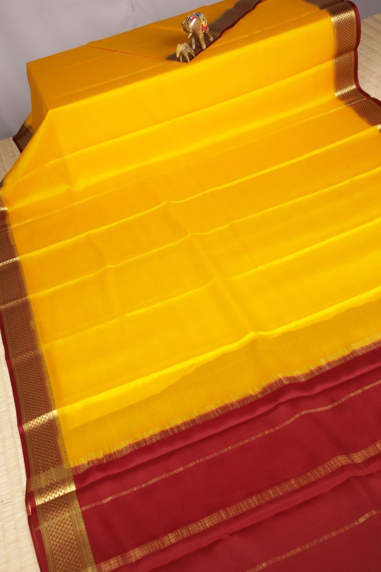 Lemon Yellow Mysore Silk with Without Zari Zari Plain view 2