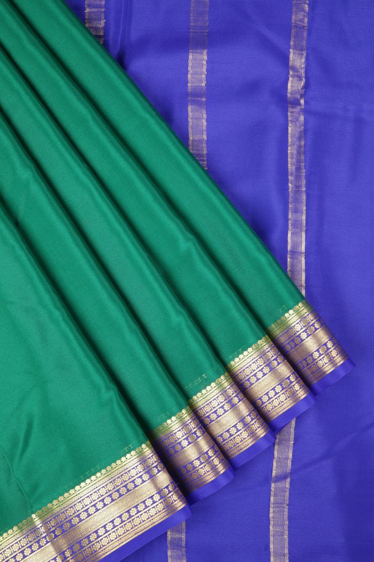 Basil Green Mysore Silk with Without Zari Zari Plain view 1