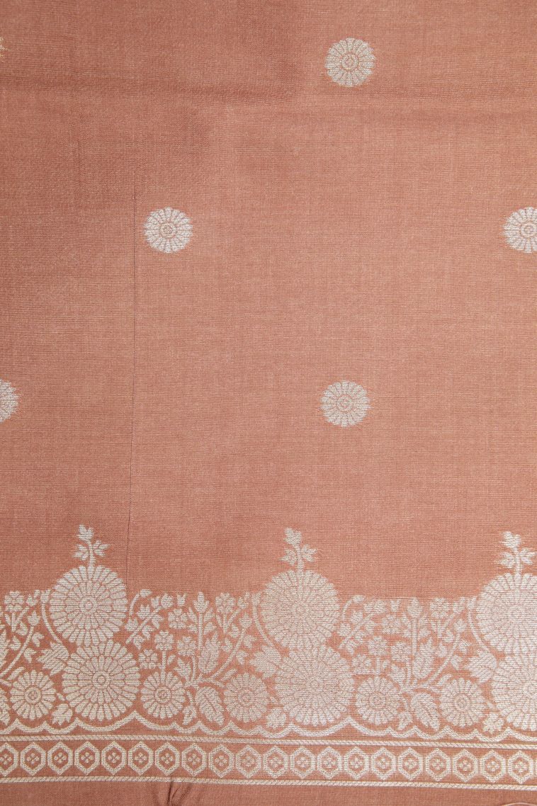 Arctic Blue Tussar Saree with Silver Zari Floral Patterns view 3