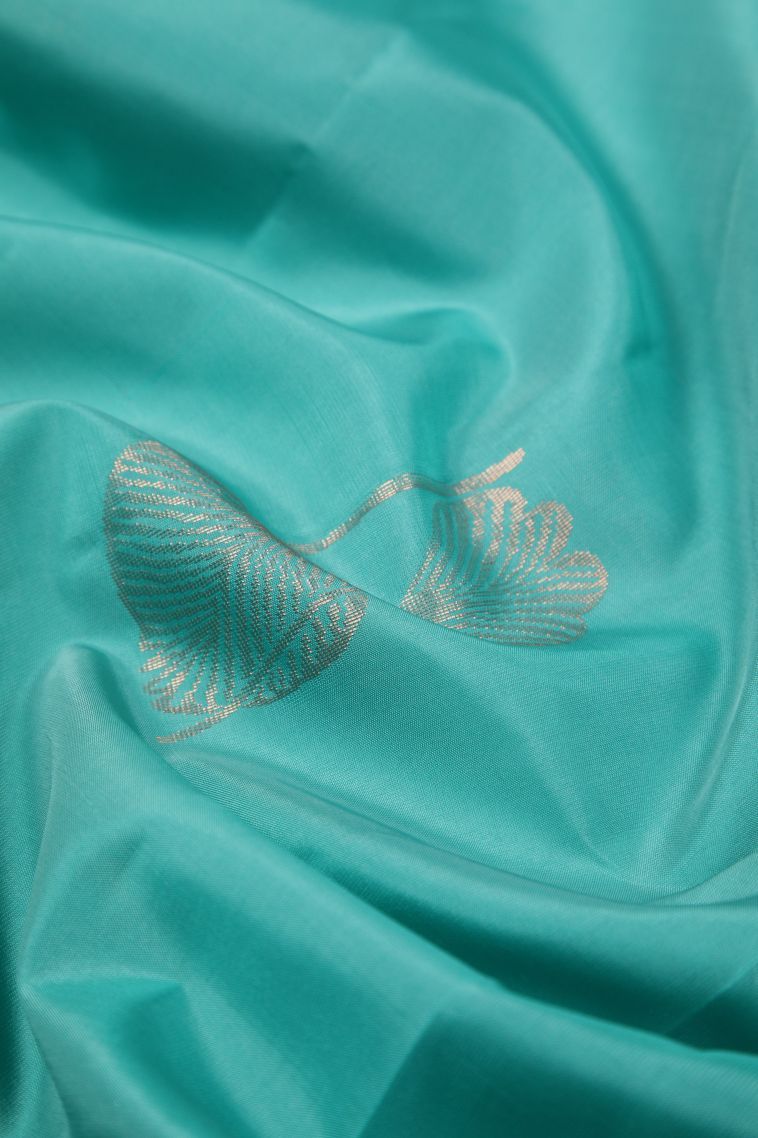 Arctic Blue Soft Silk Saree with Copper Zari Buttis (small Dots Or Motifs) view 4