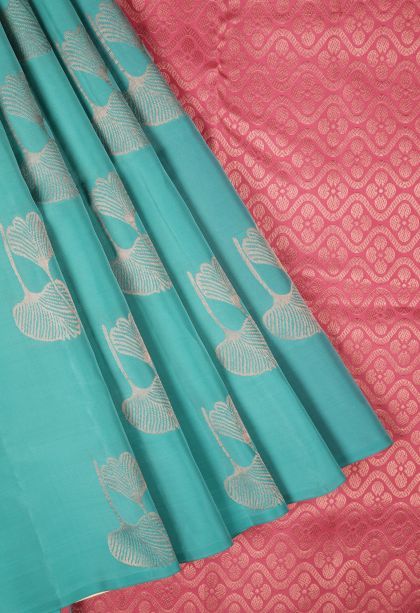 Arctic Blue Soft Silk Saree with Copper Zari Buttis (small Dots Or Motifs)