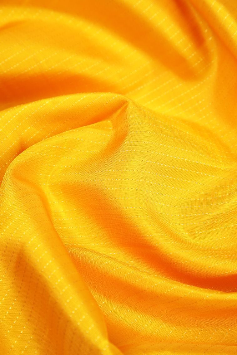 Lemon Yellow Kanchipuram Silk Sarees with Gold Zari Stripes view 4