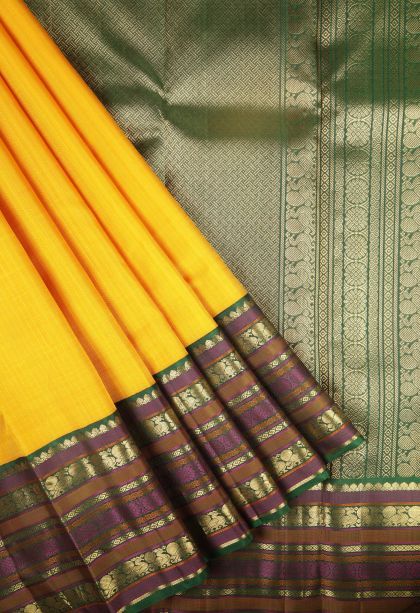 Lemon Yellow Kanchipuram Silk Sarees with Gold Zari Stripes