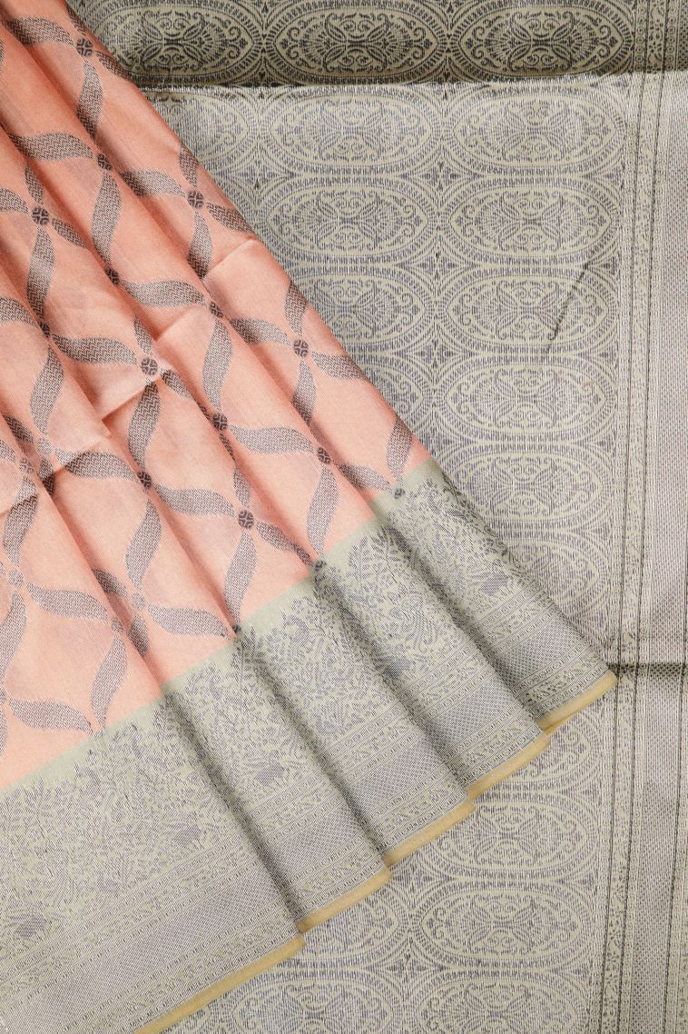 Flamingo Pink Tussar Saree with Without Zari Zari Floral Patterns view 1