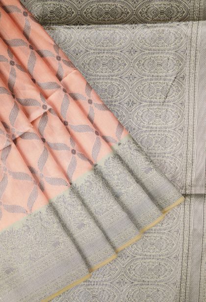 Flamingo Pink Tussar Saree with Without Zari Zari Floral Patterns