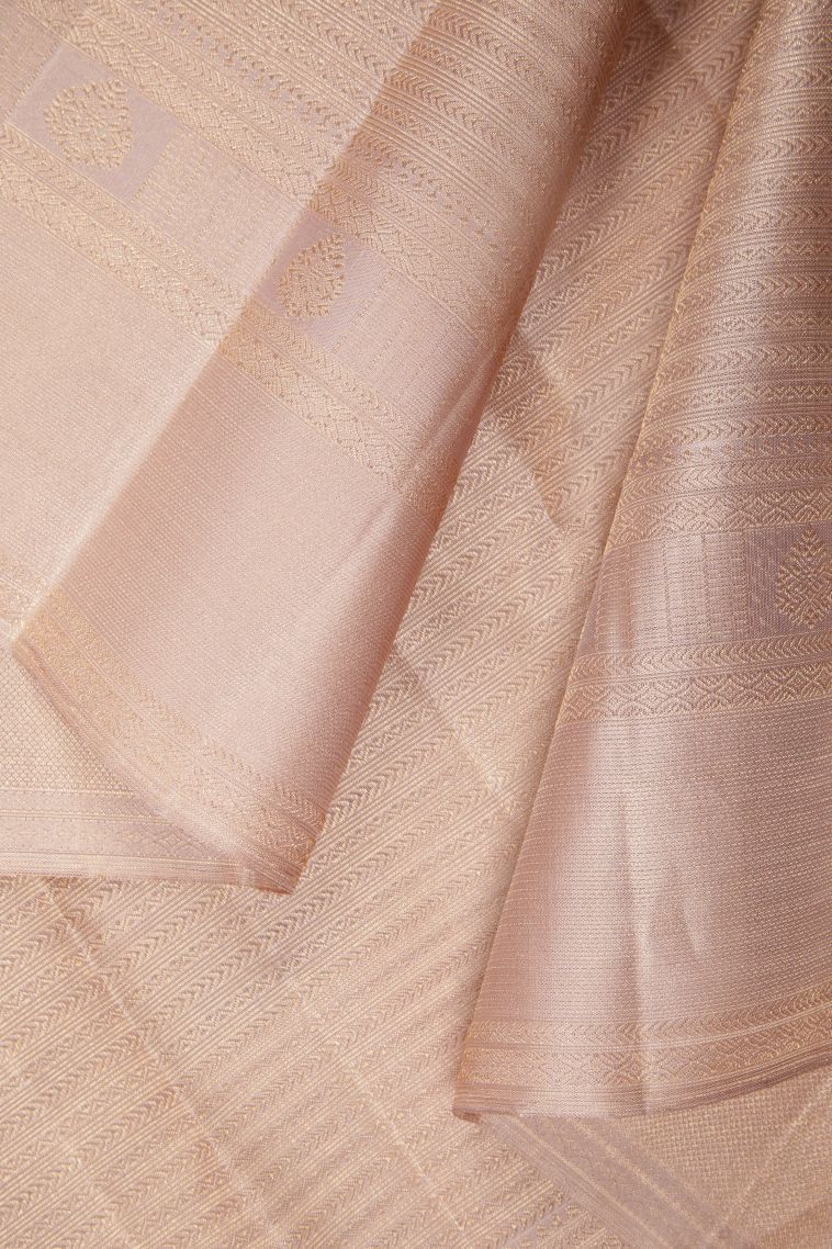 Clay Orange Kanchipuram Silk Sarees with Gold Zari Peacock Motifs view 3
